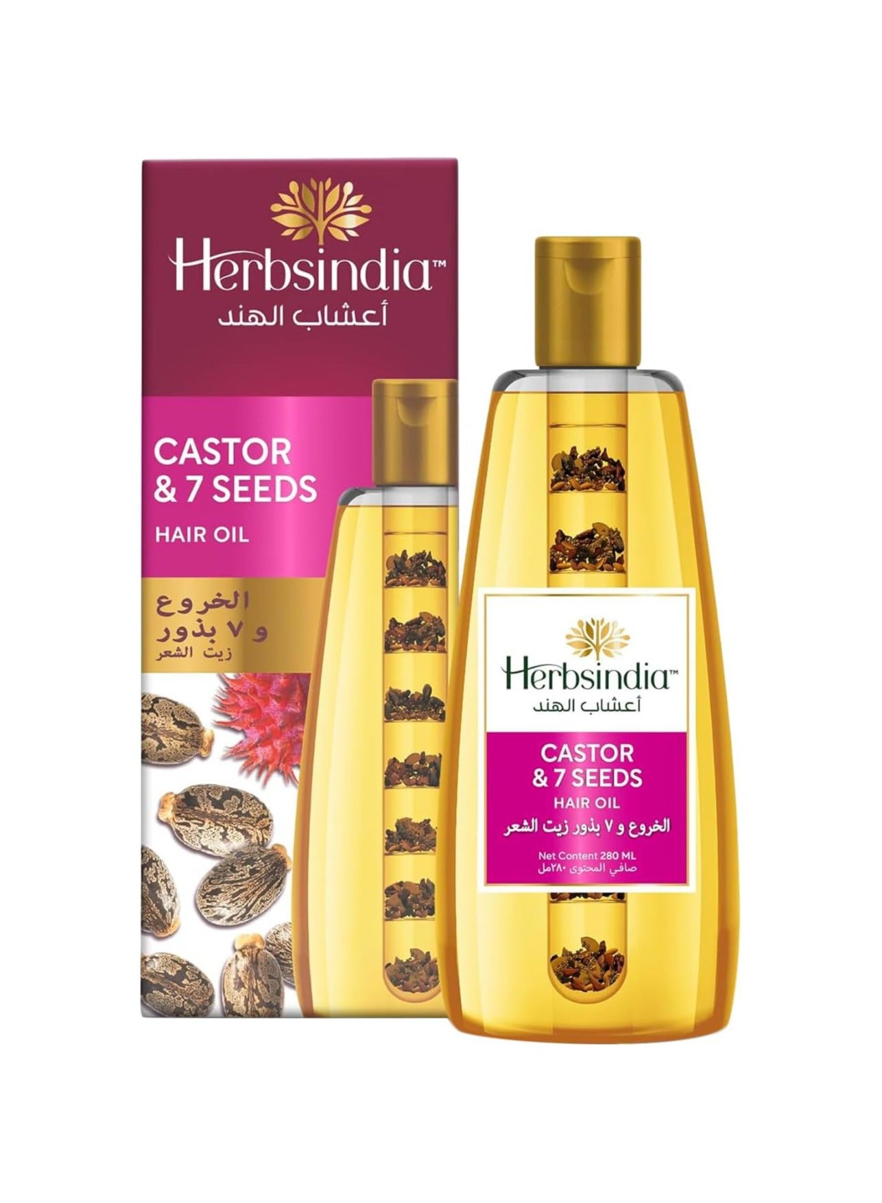 Castor & 7 Herbal Seeds Hair Oil With Nourish Tube Thickens & Softens Hair Silicone & Paraben Free - 280ml