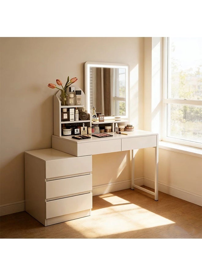 JCB CHIC Modern Expandable Makeup Vanity Desk with LED Mirror， White Dressing Table with 2 Drawers and 1 Extendable Drawer Cabinet， Space-Saving Vanity Tablefor Bedroom Small Spaces（80*110）×40×75CM） - Image 1