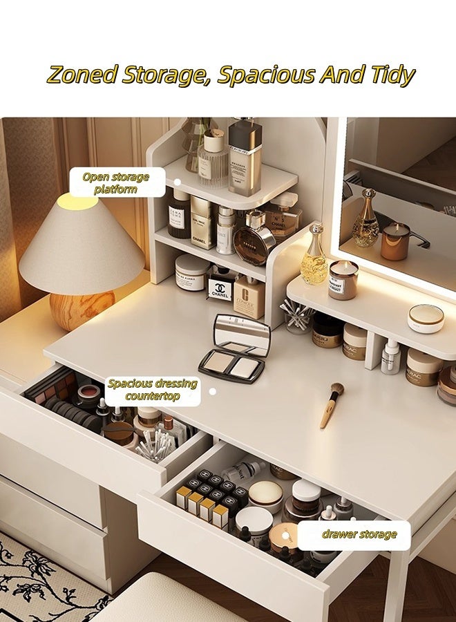 JCB CHIC Modern Expandable Makeup Vanity Desk with LED Mirror， White Dressing Table with 2 Drawers and 1 Extendable Drawer Cabinet， Space-Saving Vanity Tablefor Bedroom Small Spaces（80*110）×40×75CM） - Image 3