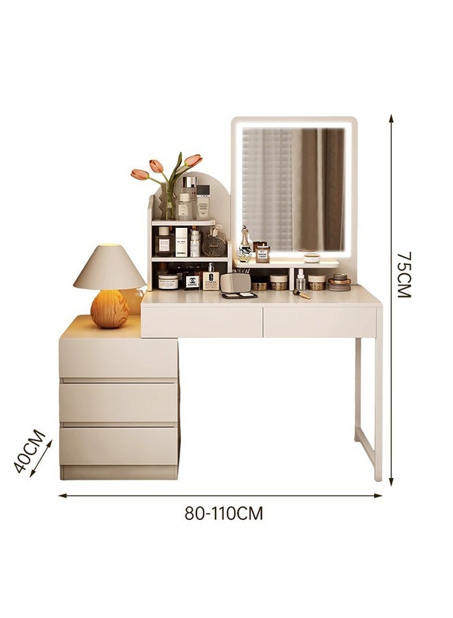JCB CHIC Modern Expandable Makeup Vanity Desk with LED Mirror， White Dressing Table with 2 Drawers and 1 Extendable Drawer Cabinet， Space-Saving Vanity Tablefor Bedroom Small Spaces（80*110）×40×75CM） - Image 2