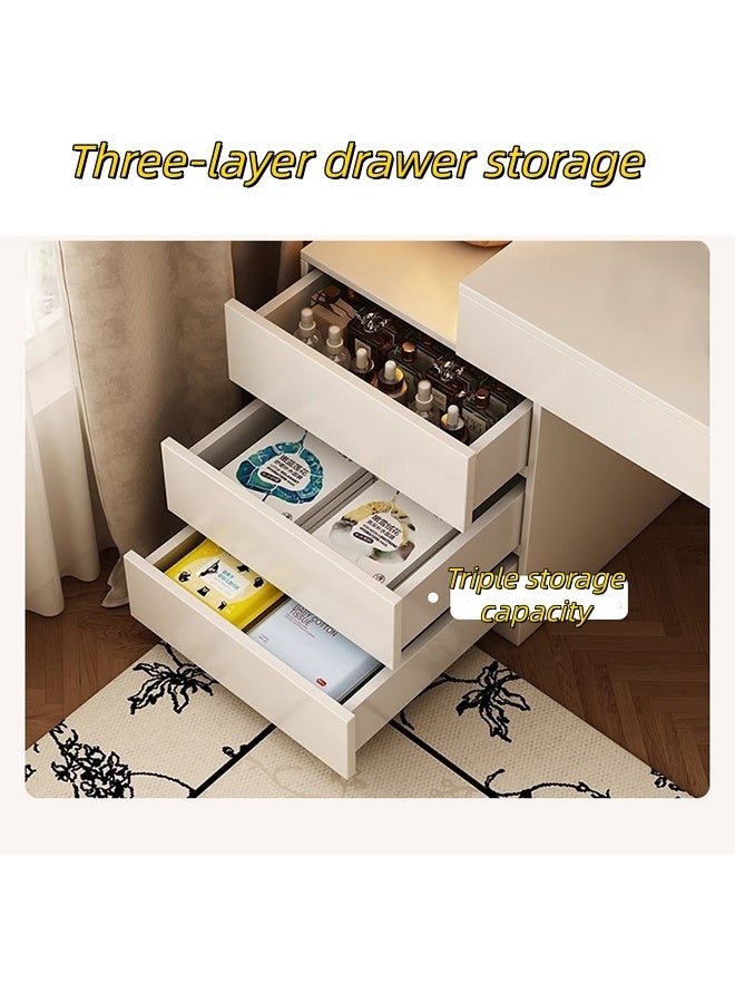 JCB CHIC Modern Expandable Makeup Vanity Desk with LED Mirror， White Dressing Table with 2 Drawers and 1 Extendable Drawer Cabinet， Space-Saving Vanity Tablefor Bedroom Small Spaces（80*110）×40×75CM） - Image 4