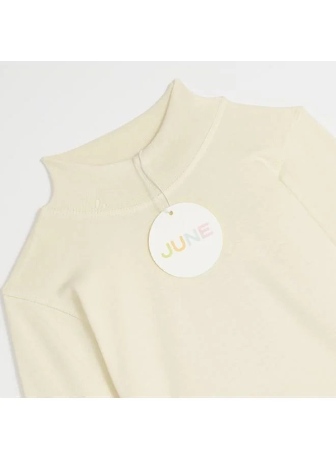 JUNE June Turtle Neck Basic Kids Long Sleeve Cotton Tshirt Ecru