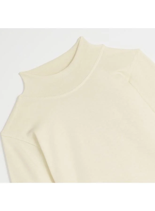 JUNE June Turtle Neck Basic Kids Long Sleeve Cotton Tshirt Ecru