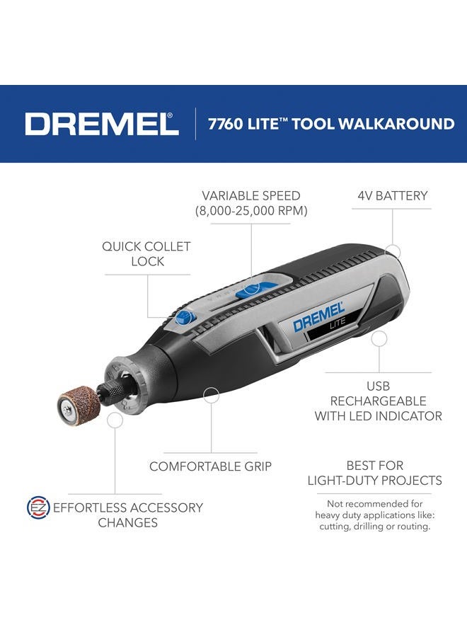 DREMEL Lite 7760 N/10 4V Li-Ion Cordless Rotary Tool Variable Speed Multi-Purpose Rotary Tool Kit, USB Charging, Easy Accessory Changes - Perfect For Light-Duty DIY & Crafting - Image 2
