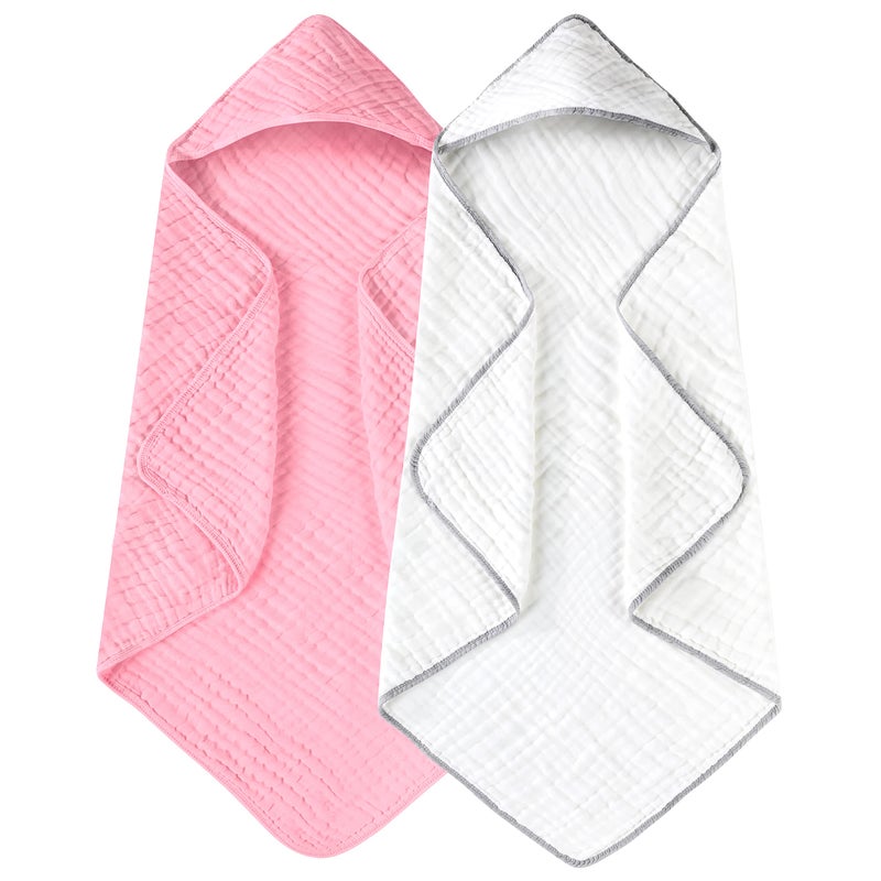 Yoofoss Hooded Baby Towels for Newborn 2 Pack 100 Muslin Organic Cotton Baby Bath Towel with Hood for Babies Infant Toddler and Kids Large 32x32Inch Soft and Absorbent Newborn Essential