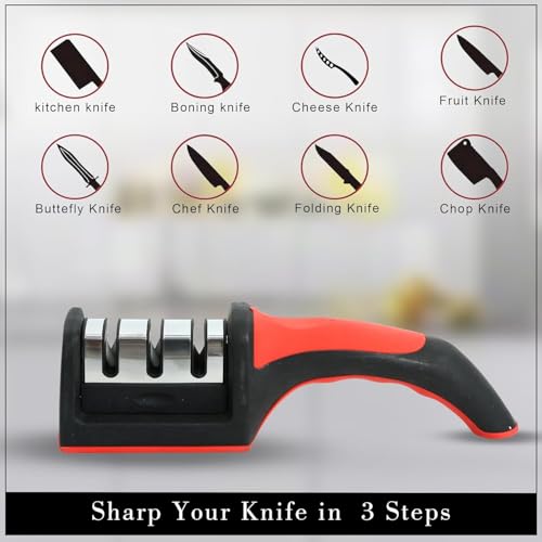 MISSMIN Premium Manual Knife Sharpener Tool & Scissor Sharpener Machine for Home – Professional Kitchen Knife Sharpener for All Knives & Blades (3 in 1 Knife Sharpner, Pack of 1) - Image 5