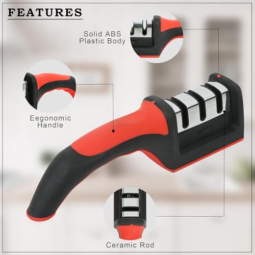 MISSMIN Premium Manual Knife Sharpener Tool & Scissor Sharpener Machine for Home – Professional Kitchen Knife Sharpener for All Knives & Blades (3 in 1 Knife Sharpner, Pack of 1) - Image 2