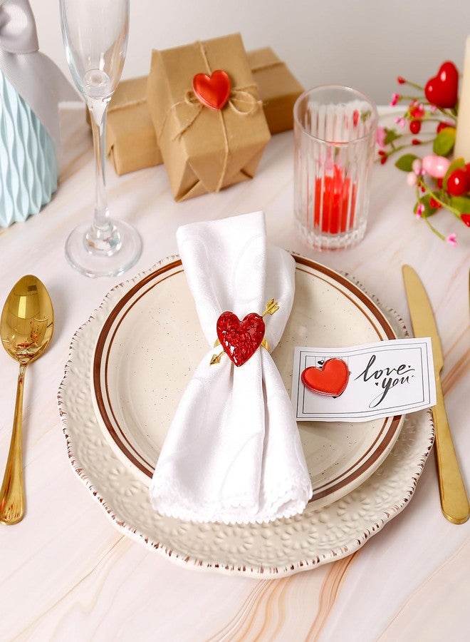 FEKIDO مجموعة حلقات مناديل على شكل قلب أحمر من فيكيدو، 8 قطع، حلقات معدنية على شكل قلب مع أبازيم ذهبية، مثالية لعيد الحب، وحفلات الزفاف، وأعياد الميلاد، وعيد الشكر، وعيد الميلاد، ولتزيين طاولة الطعام. - Image 3