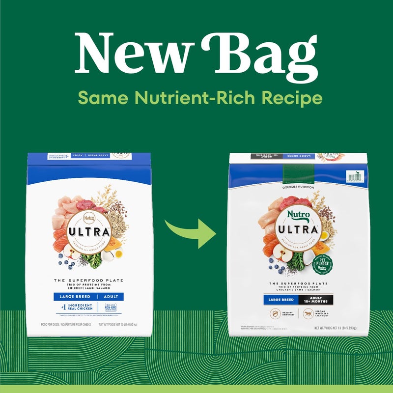 Nutro Ultra Adult Large Breed Dry Dog Food, Chicken, Lamb and Salmon Protein Trio, Adult Dog Food Dry Recipe, 13 lb. Bag - Image 2