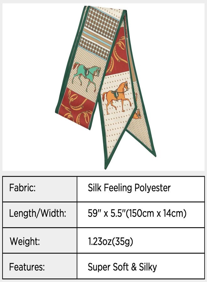 وشاح ساتان للشعر من فيميت - وشاح خفيف الوزن يشبه الحرير للرقبة، وشاح على شكل حصان للنساء، مناسب للحقائب وحفلات العمل (النمط 09)، 59*5.5 بوصة - Image 4