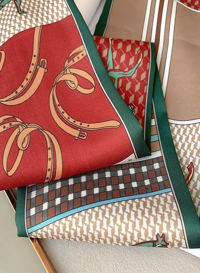 وشاح ساتان للشعر من فيميت - وشاح خفيف الوزن يشبه الحرير للرقبة، وشاح على شكل حصان للنساء، مناسب للحقائب وحفلات العمل (النمط 09)، 59*5.5 بوصة - Image 3