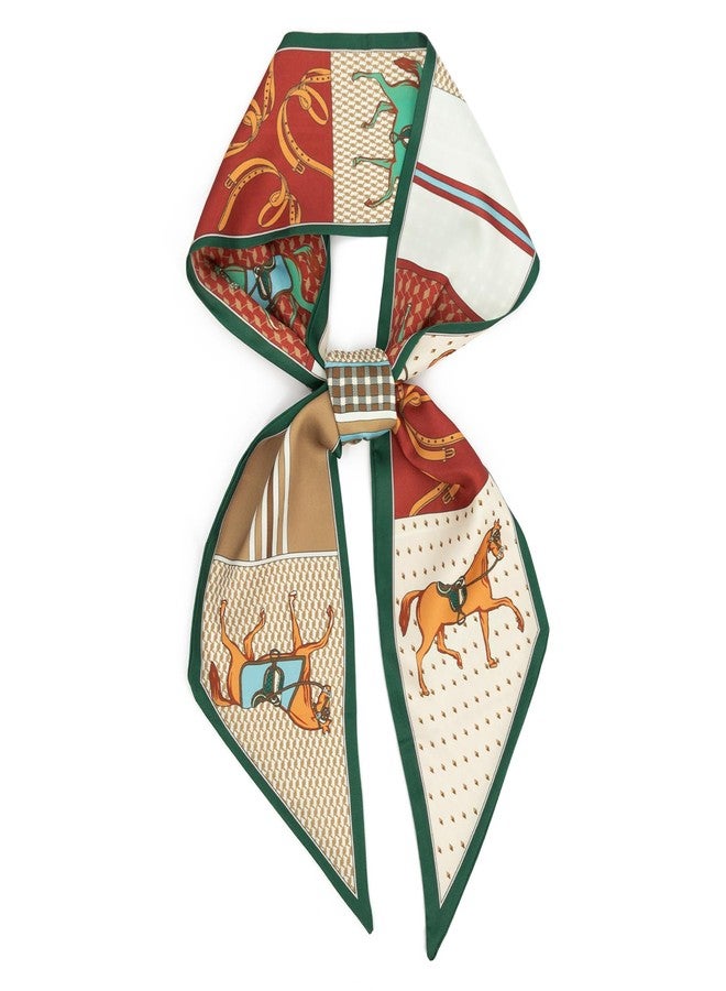 وشاح ساتان للشعر من فيميت - وشاح خفيف الوزن يشبه الحرير للرقبة، وشاح على شكل حصان للنساء، مناسب للحقائب وحفلات العمل (النمط 09)، 59*5.5 بوصة - Image 1