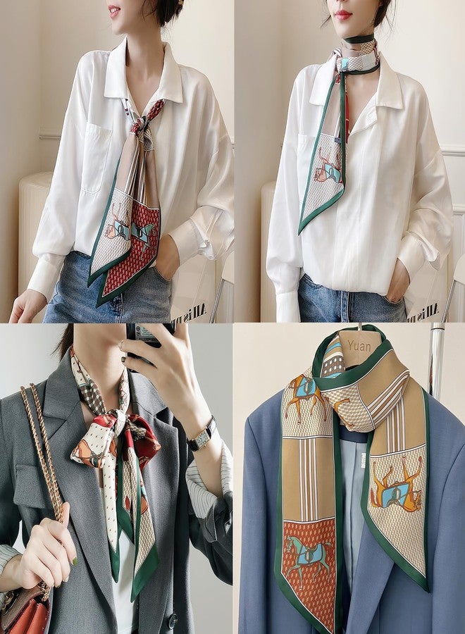 وشاح ساتان للشعر من فيميت - وشاح خفيف الوزن يشبه الحرير للرقبة، وشاح على شكل حصان للنساء، مناسب للحقائب وحفلات العمل (النمط 09)، 59*5.5 بوصة - Image 5