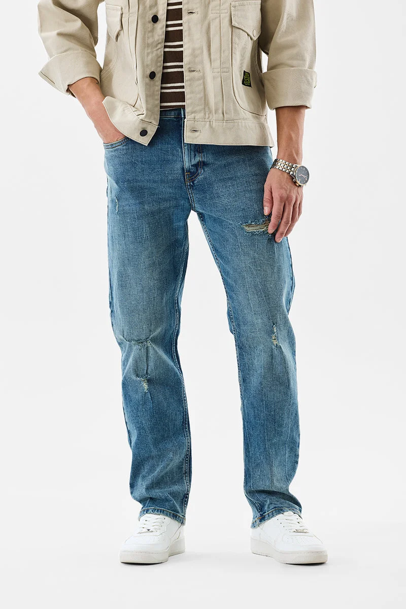 سنيتش Blue Solid Relaxed Casual Jeans