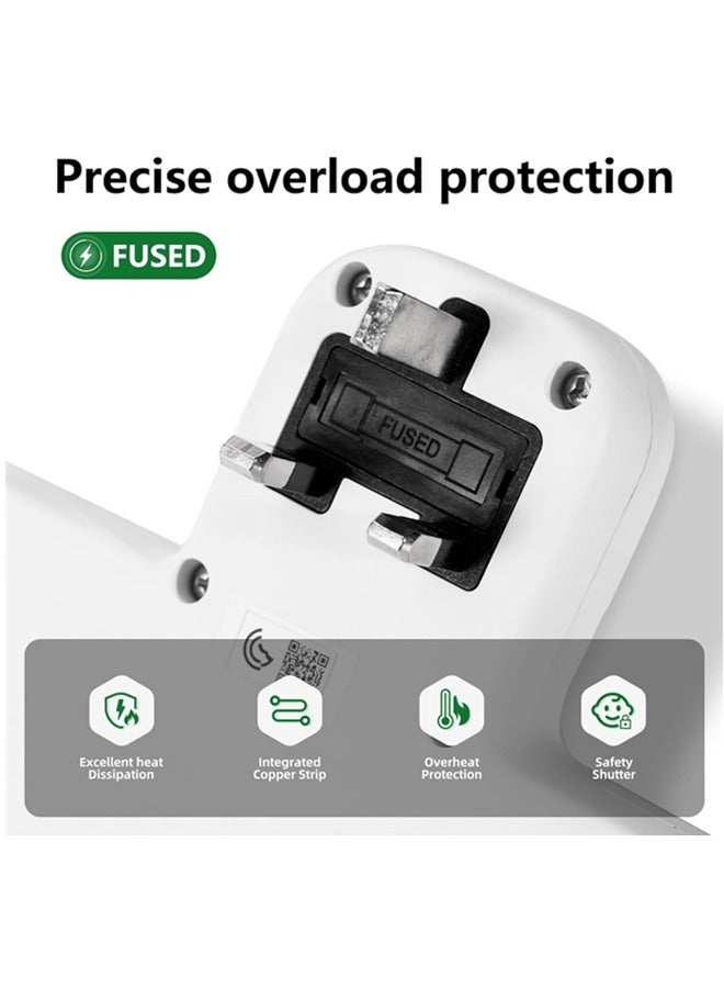 GONEO 3-in-1 Plug Extension Socket, Power Strip Protector Extension Plug, 3 Way Electrical Outlet Extender, Triple UK Plug Charging Station for Home Office (White + 2 Socket + PD 20W USB-C& USB-A)  - Image 4