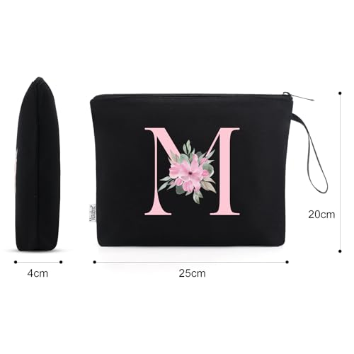Vavabox A-Z Personalized Makeup Bag, Birthday Gifts for Women Mom, Gifts for Best Friend, Bride Bridesmaid Cosmetic bag (M, Black) - Image 2