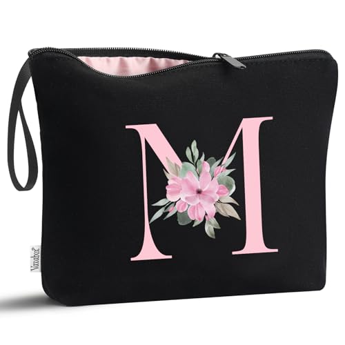 Vavabox A-Z Personalized Makeup Bag, Birthday Gifts for Women Mom, Gifts for Best Friend, Bride Bridesmaid Cosmetic bag (M, Black) - Image 1