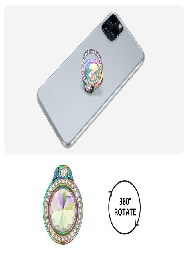 lenoup Iridescent Glitter Bling Bling Phone Ring Holder,Rainbow Sparkle Phone Ring Artificial Diamond Stand,Teal Rhinestone Cell Phone Finger Ring - Image 3