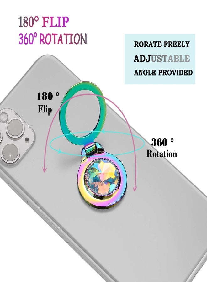 lenoup Iridescent Glitter Bling Bling Phone Ring Holder,Rainbow Sparkle Phone Ring Artificial Diamond Stand,Teal Rhinestone Cell Phone Finger Ring - Image 4