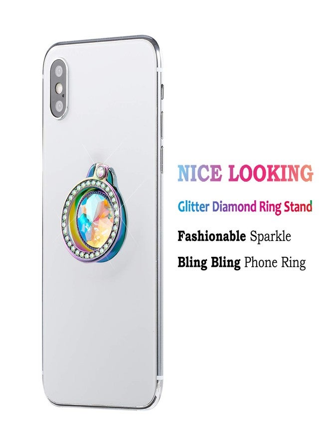 lenoup Iridescent Glitter Bling Bling Phone Ring Holder,Rainbow Sparkle Phone Ring Artificial Diamond Stand,Teal Rhinestone Cell Phone Finger Ring - Image 2