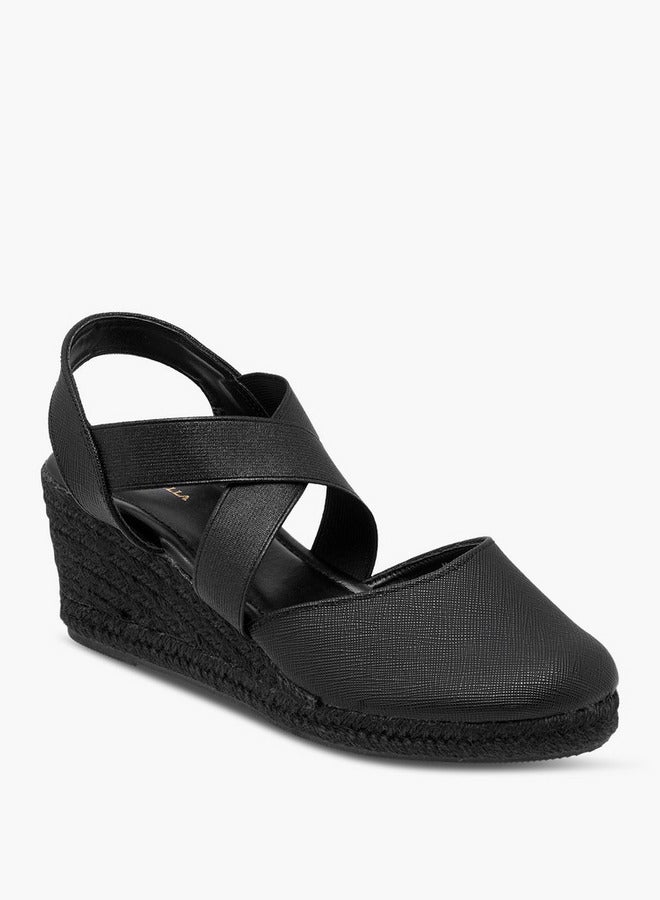 Flora Bella By Shoexpress Women's Textured Wedge Heel Shoes with Elasticated Strap  - Image 2