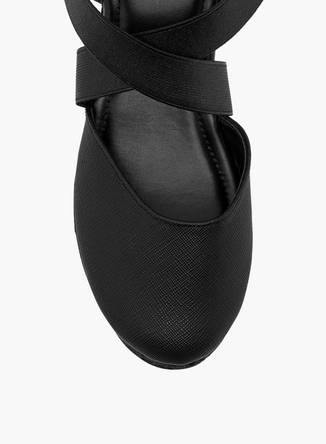 Flora Bella By Shoexpress Women's Textured Wedge Heel Shoes with Elasticated Strap  - Image 4