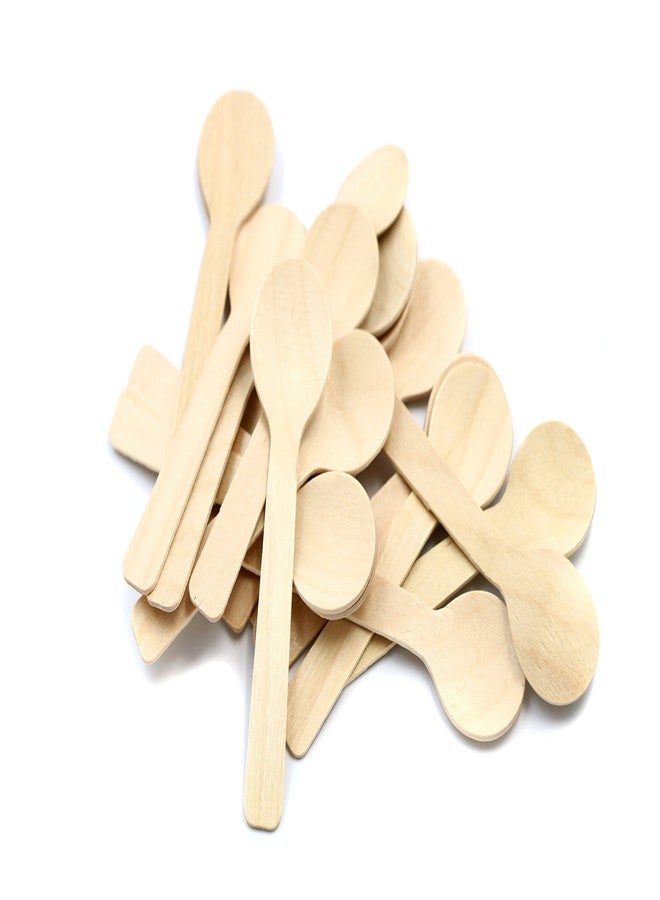 COOBL 3.9 Inches Mini Kitchen Wooden Ice Cream Dessert Spoons Disposable Wood Cutlery Tableware,Pack of 100 - Image 1