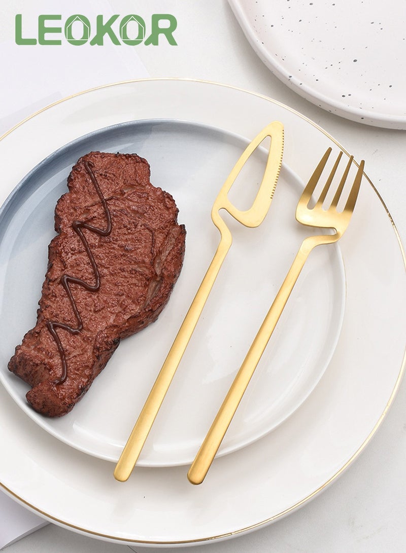LEOKOR طقم أدوات مائدة 24 قطعة قابلة للتعليق مع سكاكين وملاعق وشوك طقم أدوات مائدة من الفولاذ المقاوم للصدأ تكفي 6 أشخاص ذهبي - Image 2