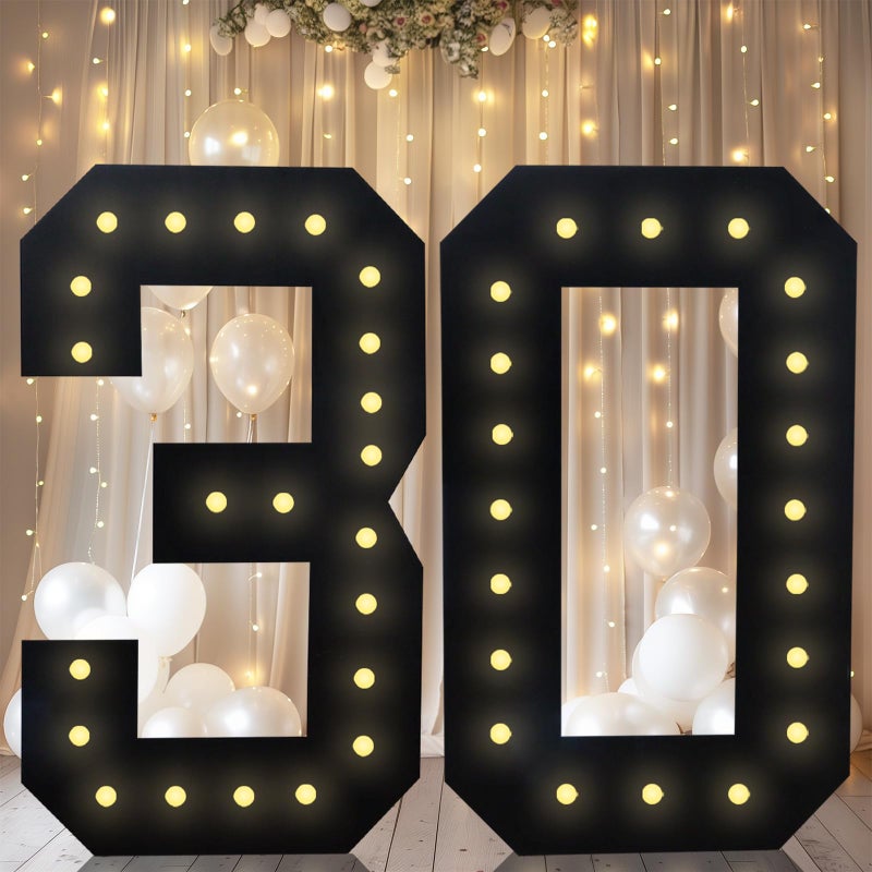 LOBOOM 4FT Marquee Light Up Numbers, Black Giant Marquee Number Big Mosaic Number for 30th Birthday Party Decorations Backdrop 30 Anniversary Decor, Pre-Cut Frame Large Number 30 - Image 1