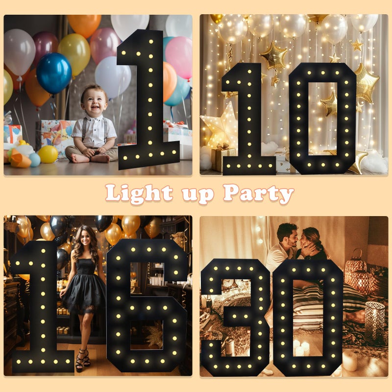 LOBOOM 4FT Marquee Light Up Numbers, Black Giant Marquee Number Big Mosaic Number for 30th Birthday Party Decorations Backdrop 30 Anniversary Decor, Pre-Cut Frame Large Number 30 - Image 3