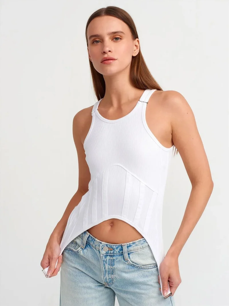 ديلفين DILVIN Cotton Ribbed Zip Crop Corset Top