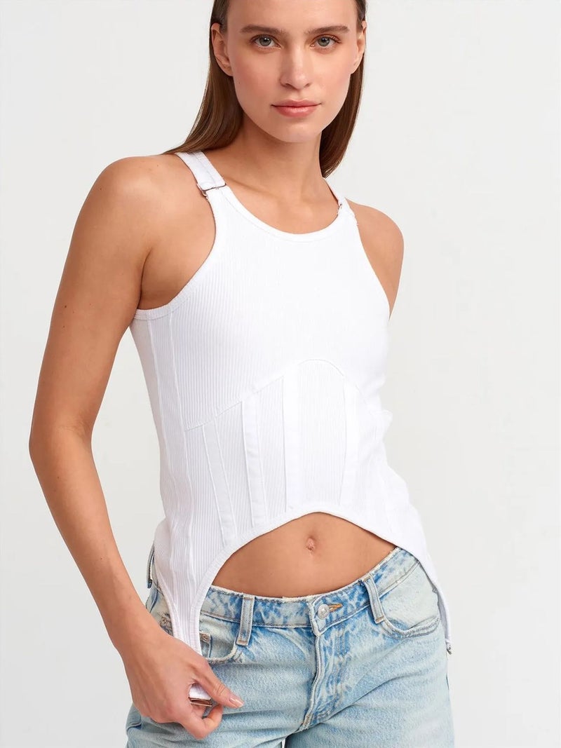 DILVIN Cotton Ribbed Zip Crop Corset Top - Image 4