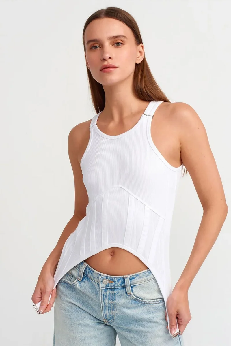 DILVIN Cotton Ribbed Zip Crop Corset Top