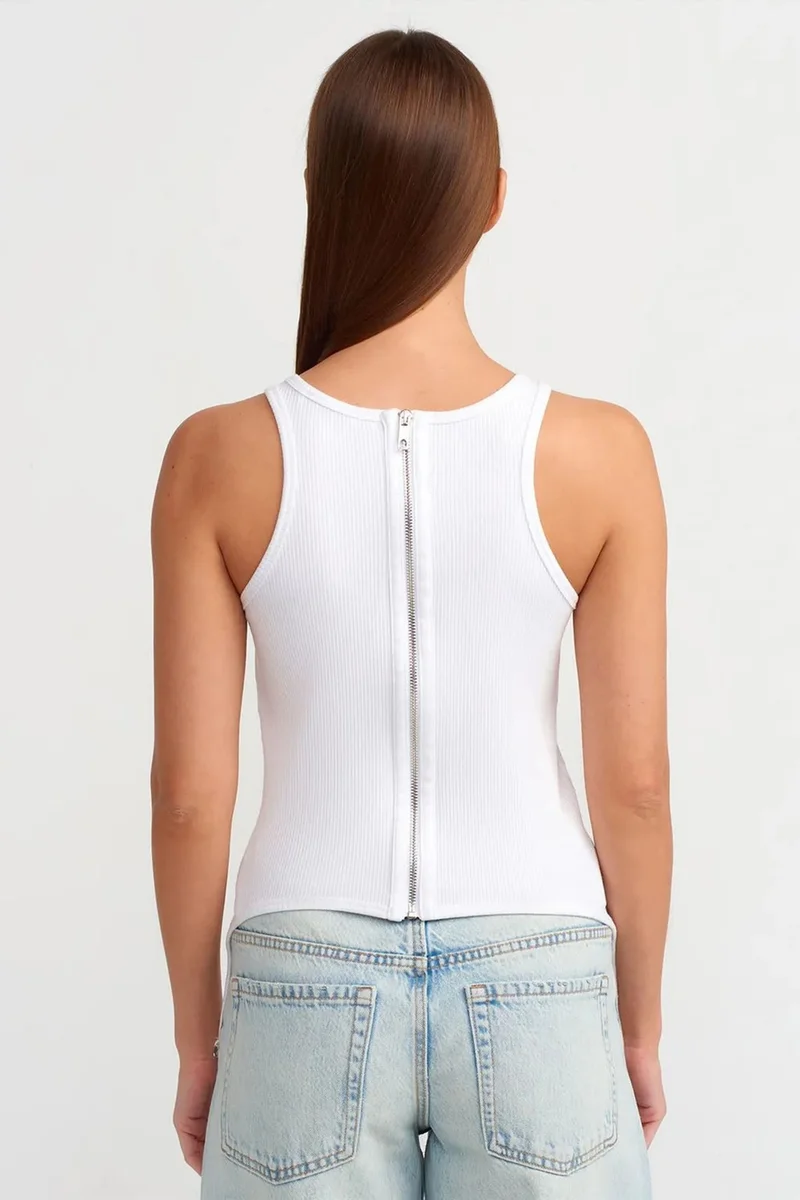 Dilvin White DILVIN Cotton Ribbed Zip Crop Corset Top for Women | Best Price UAE