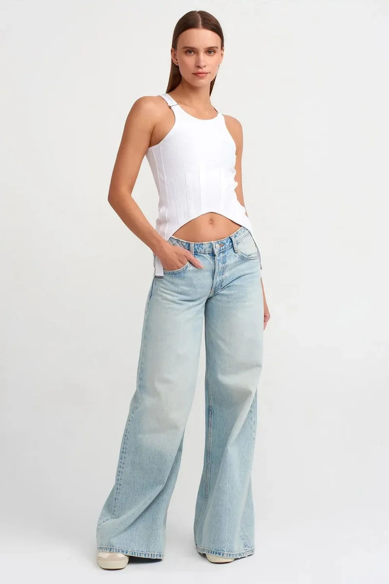 Dilvin White DILVIN Cotton Ribbed Zip Crop Corset Top for Women | Best Price UAE