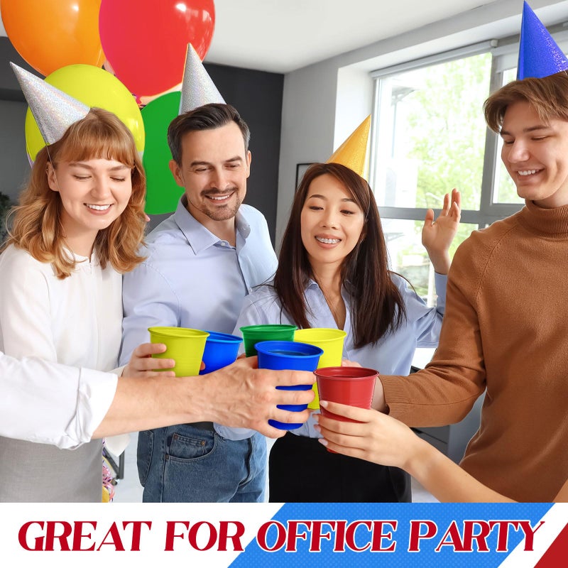 Funnymoom 100 Pcs Disposable Plastic 12 oz Party Drinking Cups Red Green Yellow Blue Colored Water Beverage Cups for Barbecues Picnics Festival Birthday Party Supplies - Image 4