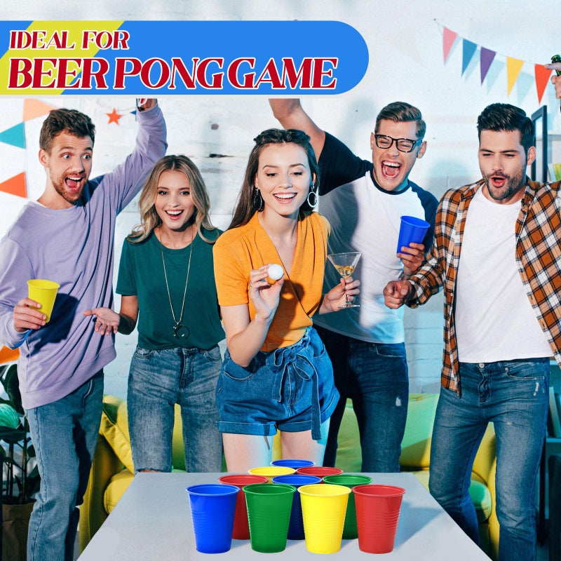 Funnymoom 100 Pcs Disposable Plastic 12 oz Party Drinking Cups Red Green Yellow Blue Colored Water Beverage Cups for Barbecues Picnics Festival Birthday Party Supplies - Image 3