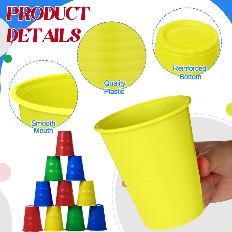 Funnymoom 100 Pcs Disposable Plastic 12 oz Party Drinking Cups Red Green Yellow Blue Colored Water Beverage Cups for Barbecues Picnics Festival Birthday Party Supplies - Image 2