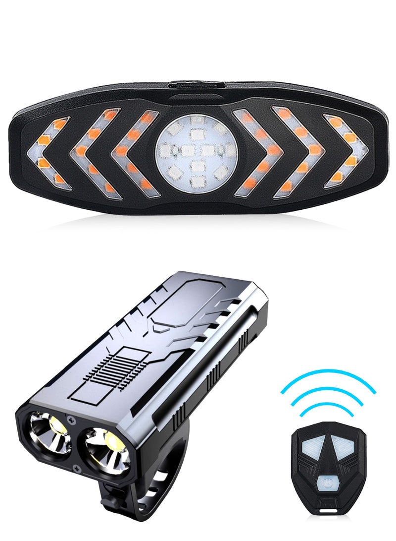 أضواء الدراجة وأضواء مؤخرة الدراجة مع جهاز تحكم عن بُعد، مجموعة أضواء الدراجة، ضوء مؤخرة الدراجة قابل لإعادة الشحن عبر USB - Image 1