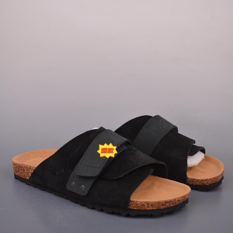 585080800552 Unisex Cork Slide Sandals with Cowhide Upper, Anti-Slip Rubber Sole, Breathable Summer Slippers for Men and Women - Image 4