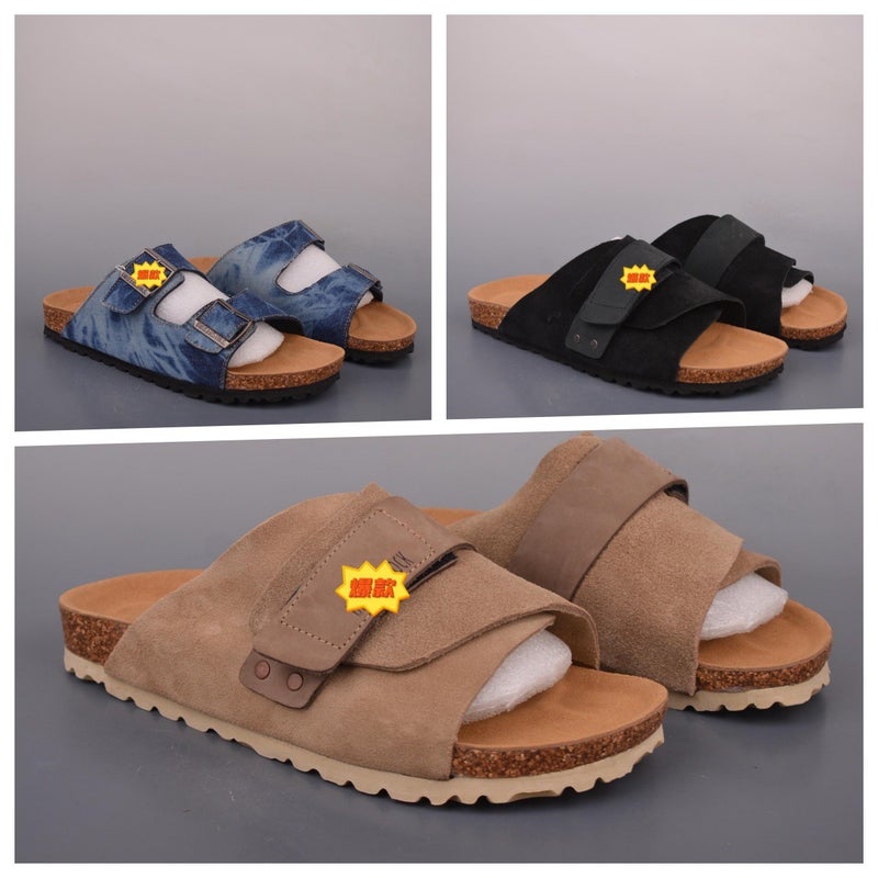 585080800552 Unisex Cork Slide Sandals with Cowhide Upper, Anti-Slip Rubber Sole, Breathable Summer Slippers for Men and Women - Image 2