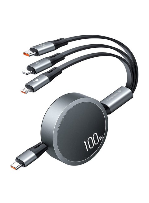 Type C Cable 100W PD Super Fast Charging Cable, 3 in 1 Retractable Charging Cable Multi Charging Cable with Type C/Micro USB for Laptop/Cell Phone/Tablets/Phone 13 12/Galaxy(1.2m)