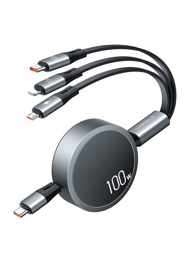 Type C Cable 100W PD Super Fast Charging Cable, 3 in 1 Retractable Charging Cable Multi Charging Cable with Type C/Micro USB for Laptop/Cell Phone/Tablets/Phone 13 12/Galaxy(1.2m) - Image 1