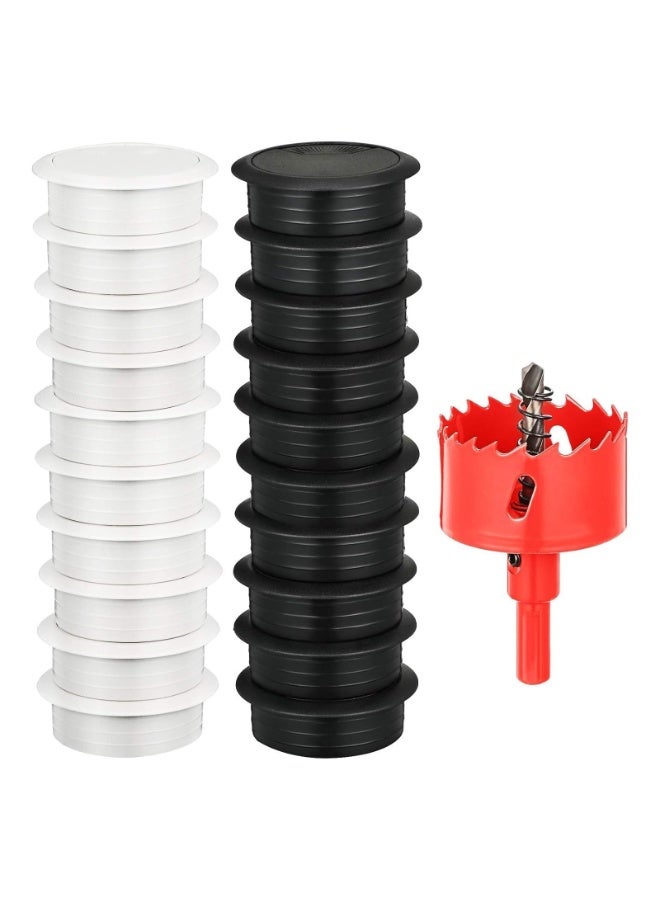 LAMAY 20 Pcs Desk Grommet, 2" (50mm) Desk Cable Grommet Desk Cable Hole Covers with Hole Saw, Ideal Solution for Office and Home Table Cable, Black And White - Image 1