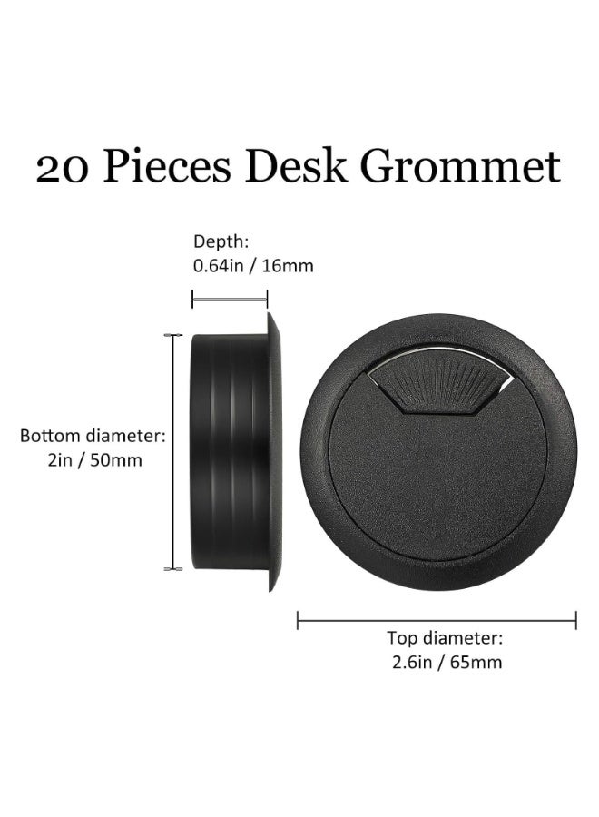 LAMAY 20 Pcs Desk Grommet, 2" (50mm) Desk Cable Grommet Desk Cable Hole Covers with Hole Saw, Ideal Solution for Office and Home Table Cable, Black And White - Image 2