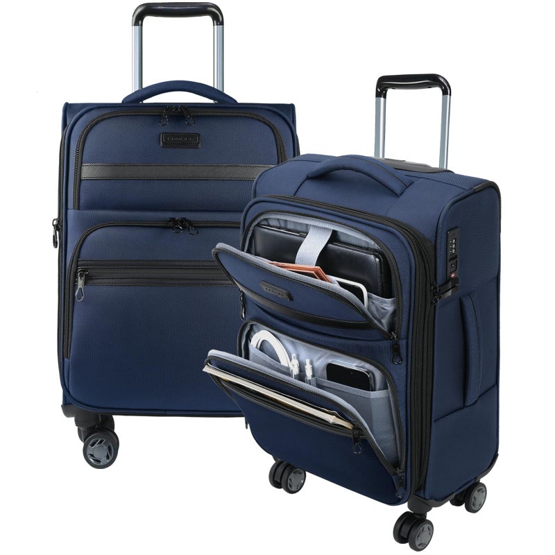 KROSER Softside Expandable Carry On Luggage with Front Business Pockets20 Inch Suitcases with Spinner Wheels Builtin TSA Lock Durable Suitcase Rolling Luggage with USB Port Navy - Image 2