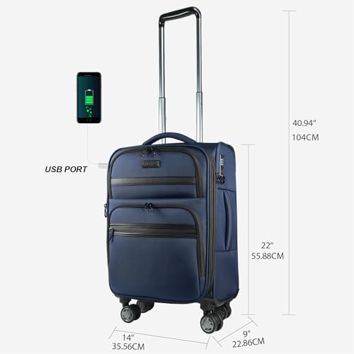 KROSER Softside Expandable Carry On Luggage with Front Business Pockets20 Inch Suitcases with Spinner Wheels Builtin TSA Lock Durable Suitcase Rolling Luggage with USB Port Navy - Image 3