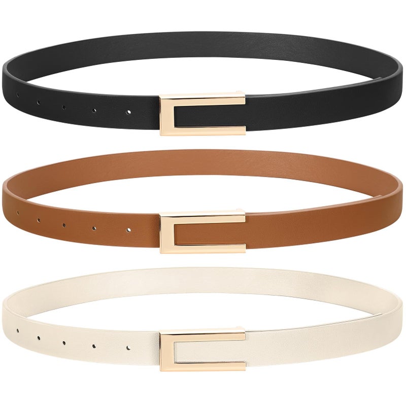 SUOSDEY 3 Pack Skinny Leather Belts for Women Jeans Belt for Dress with Alloy Buckle - Image 1