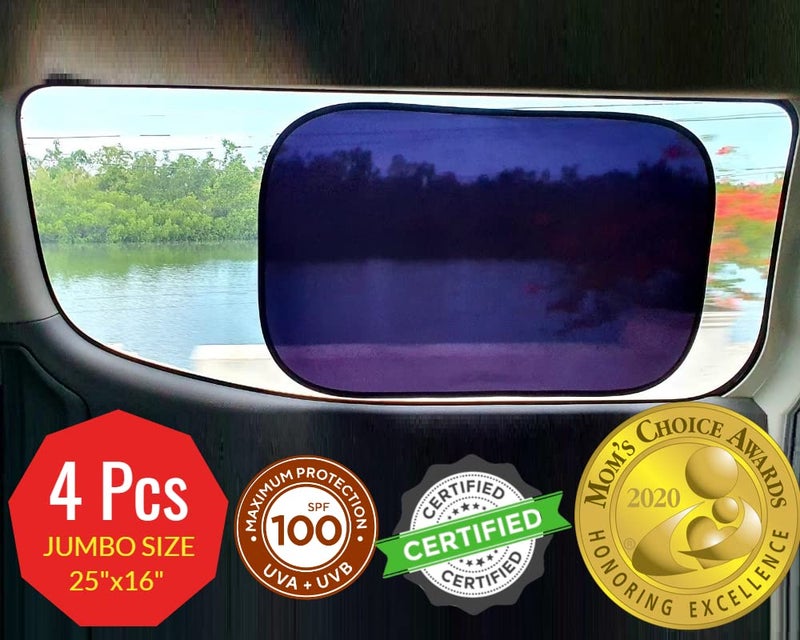 kinder Fluff Car Window Shade (4Pack)-The Only Certified Cockpit & Car Window Sun Shade for Baby & Pilots Proven to Block 99.95% UVR -Mom's Choice Gold Award- Aircraft & Car Seat Sun Protection - XL - Image 1
