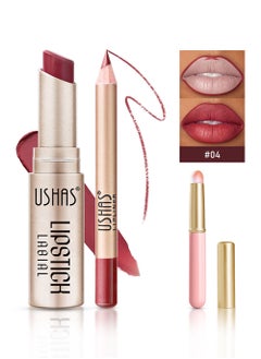 Ushas 3 Pcs Lip Liner & Lipstick Set, Long-Lasting Matte Waterproof Lip Liner and Lipstick Combo With Pink Lip Brush, Lips Makeup Gift Kit for Women#4  - Image 1